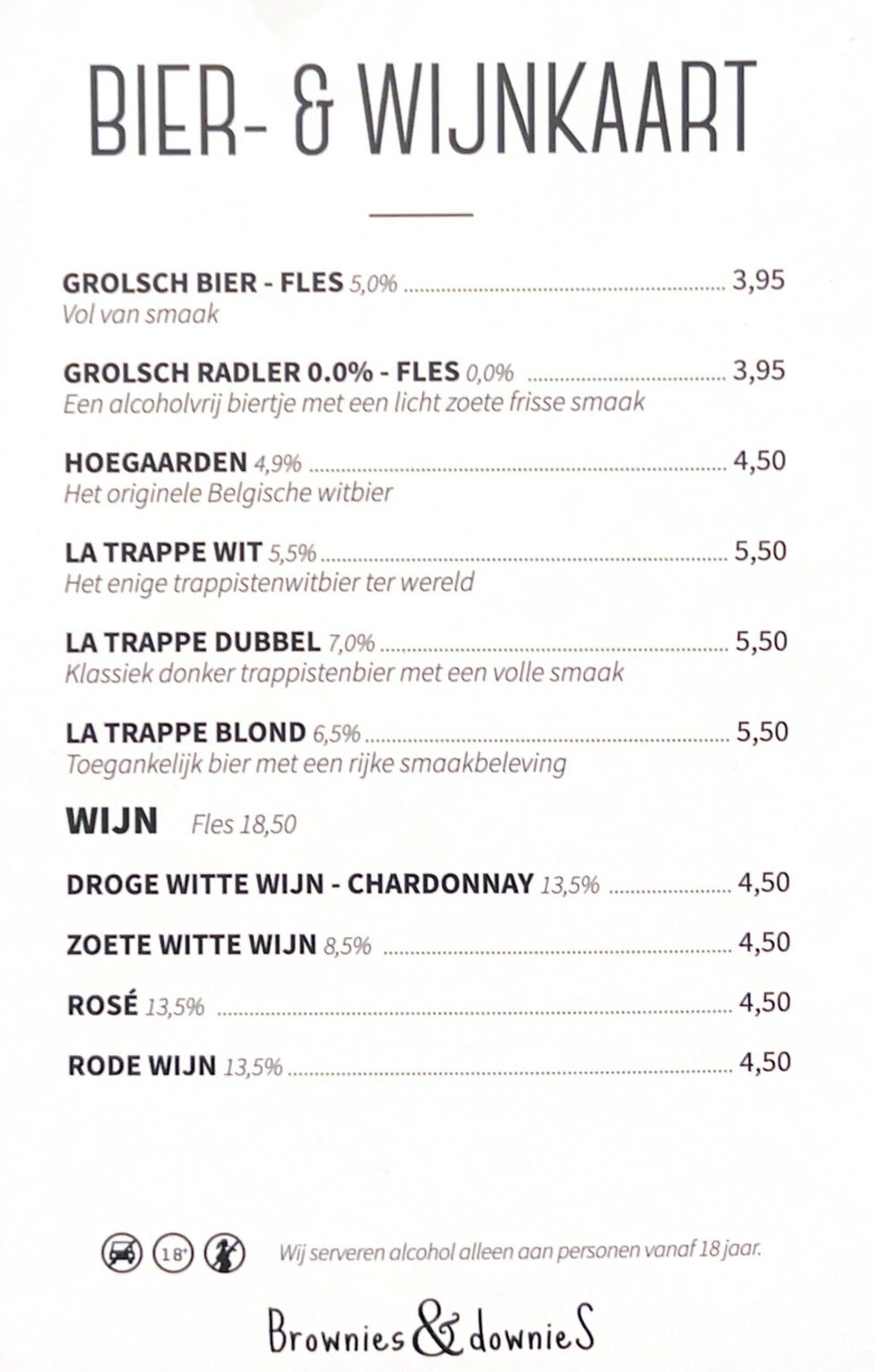 Menukaart Brownies&downieS Zevenaar